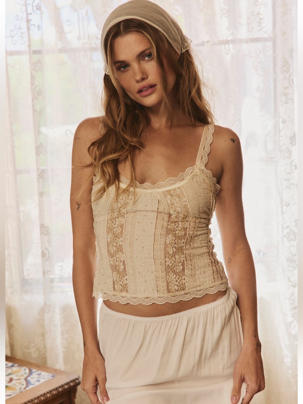 FREE PEOPLE Lace-Trim Cami Tank in Cream - Women's Intimates